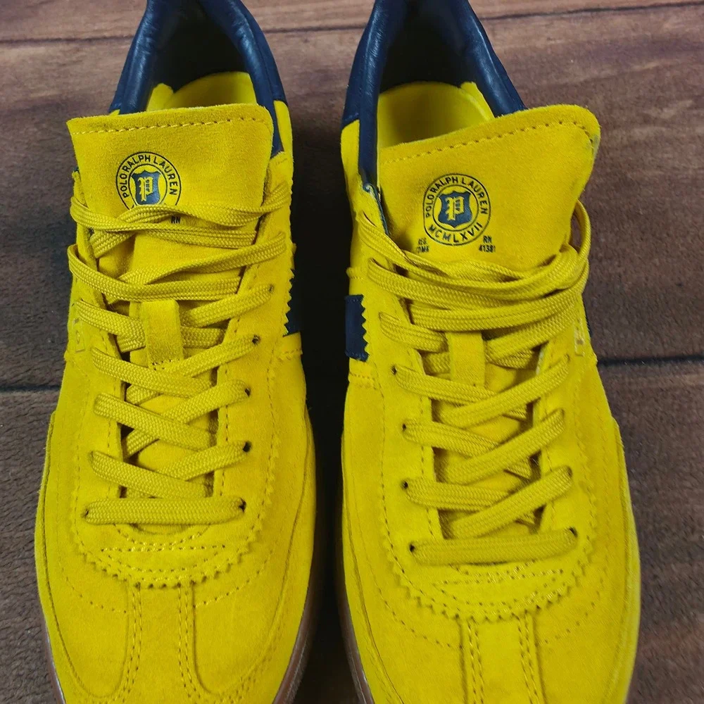Polo Ralph Lauren Bedford Sneaker Mens 7.5 Yellow Good Suede Low Top Gum Sole